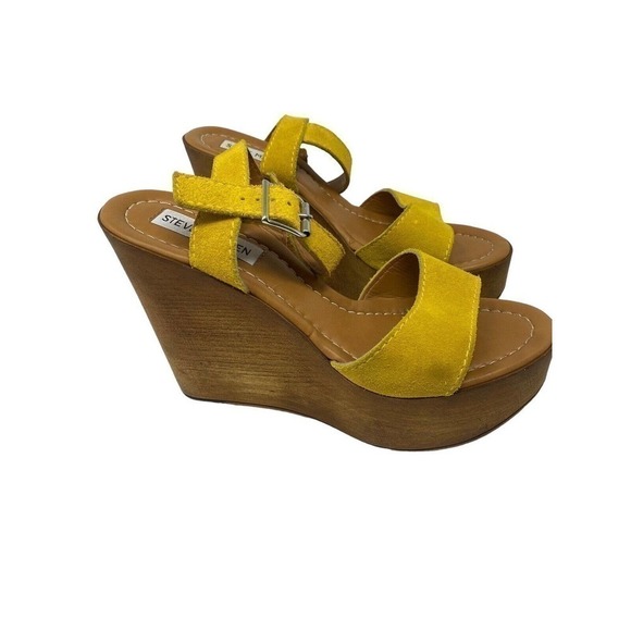 Steve Madden, Mustard Yellow Seclude Chunky Wood Wedge Platform Sandal, 8 NEW - Picture 3 of 8